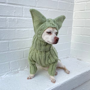 Bat Ears SMALL Dog Hat Winter Snood Hood, Green Alien Dog Balaclava Ear Neck warmer Dog Costume Hat Chihuahua Custom Dog Dad Mom Gift image 6