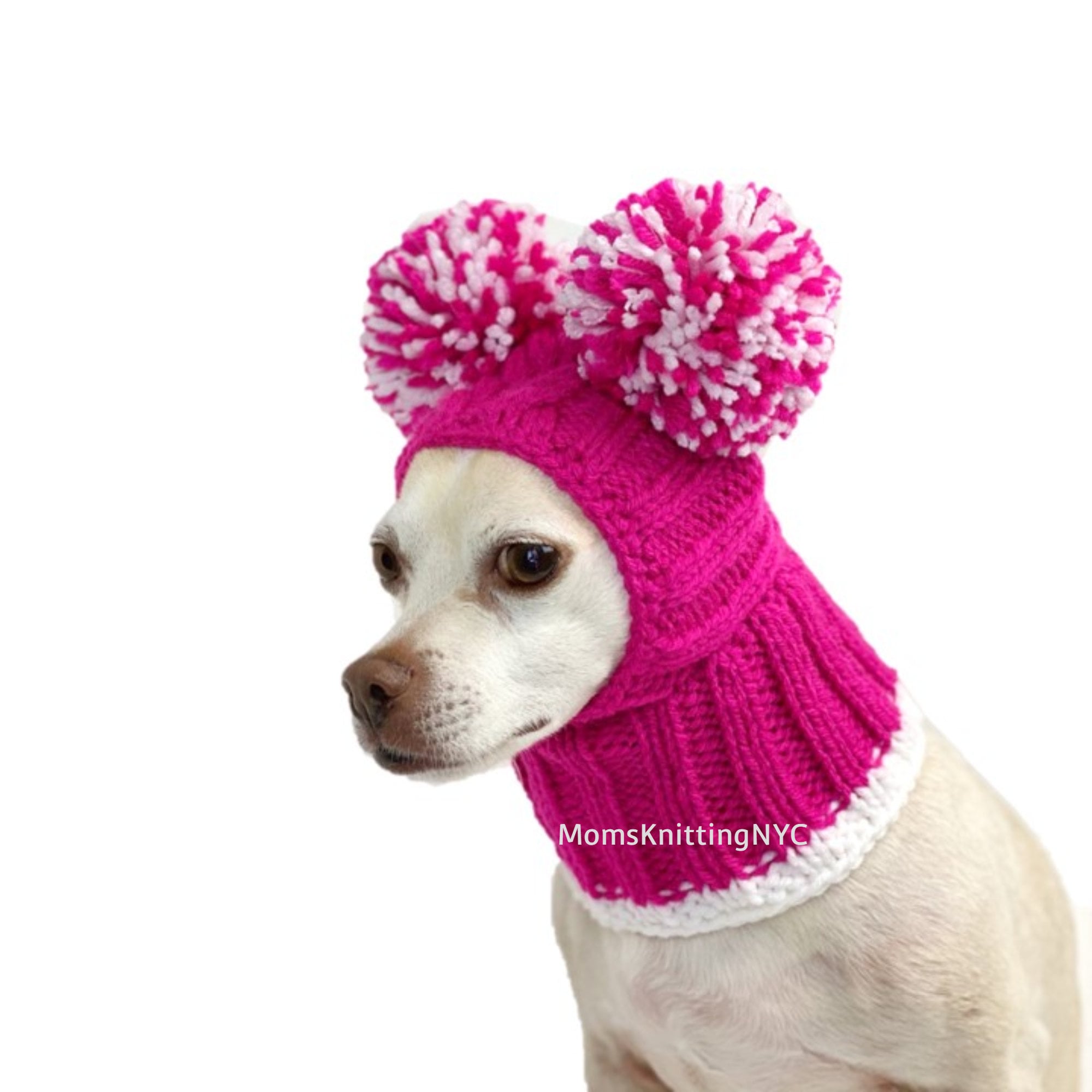 PINK SMALL Dog Pom Pom Winter Hat Snood Hood Chihuahua Beanie Etsy