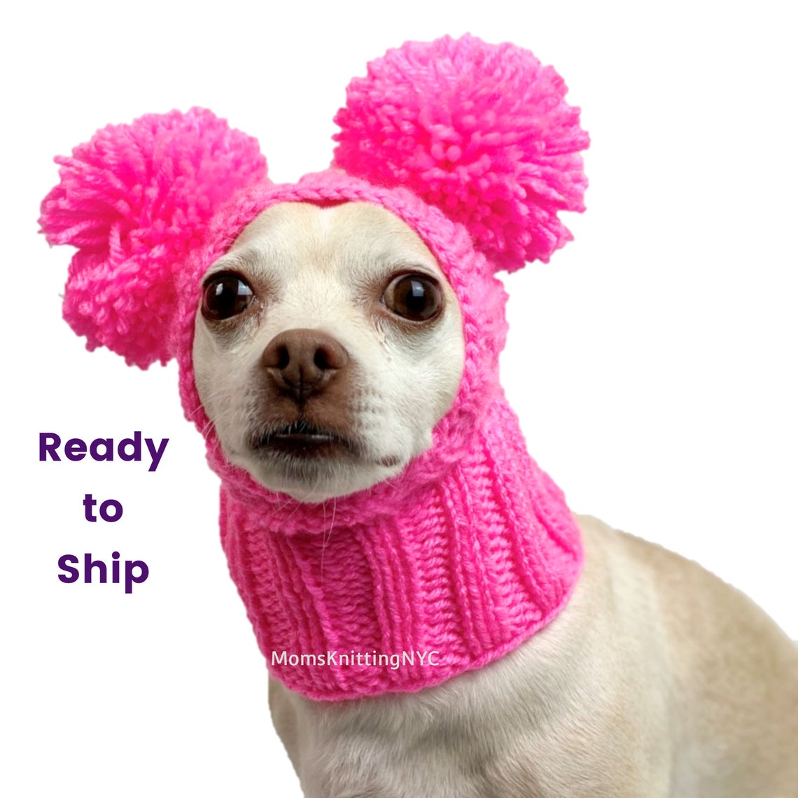 Pink Dog Hat SMALL Balaclava Dog Pom Pom Winter Snood Hood Etsy