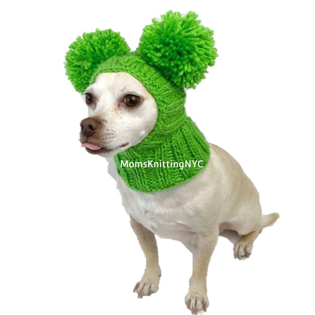 GREEN SMALL Dog Balaclava Hat Double Pom Pom Beanie Dog Winter Etsy