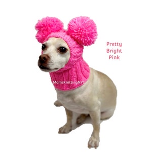 SMALL Dog Balaclava Pom Pom Winter Hat Snood Hood, Christmas Chihuahua Beanie Bobble Hat, TWO Pom Pom Dog Hat Valentines Day Costume Gift image 10