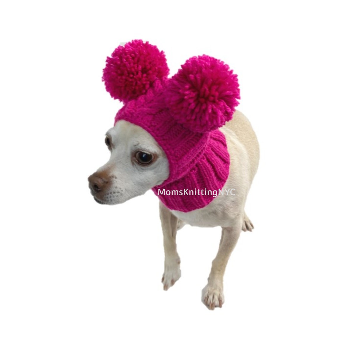 PINK SMALL Dog Hat Pom Pom Winter Hat Snood Hood Chihuahua Etsy