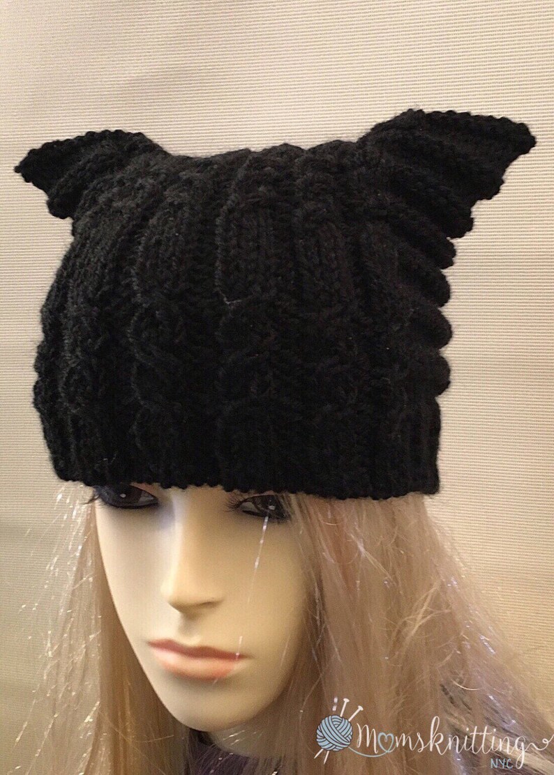 Cat Ear Beanie KNIT PATTERN Mock Cable Hat Pussyhat Knit Etsy