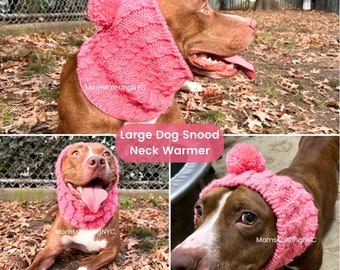 Valentines Day Large Dog Cowl Hat HAND KNIT Snood Basset Hound Beagle Spaniel, Dog Snood Ear Neck Warmer Small Large Iggy Gift for dog mom