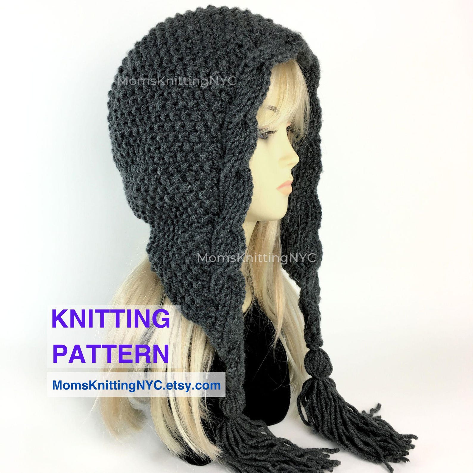 Cable Knit Tassels Beanie Hat PATTERN | Split Brim, Chunky, Slouchy ...