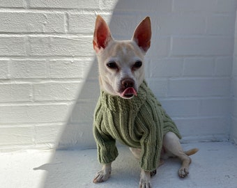 SMALL DOG Sweater Leash Hole Hand Knit Cable Ribbed mini dachshund Chihuahua clothes, Warm Winter Jumper Small Dog Gift Knit to order