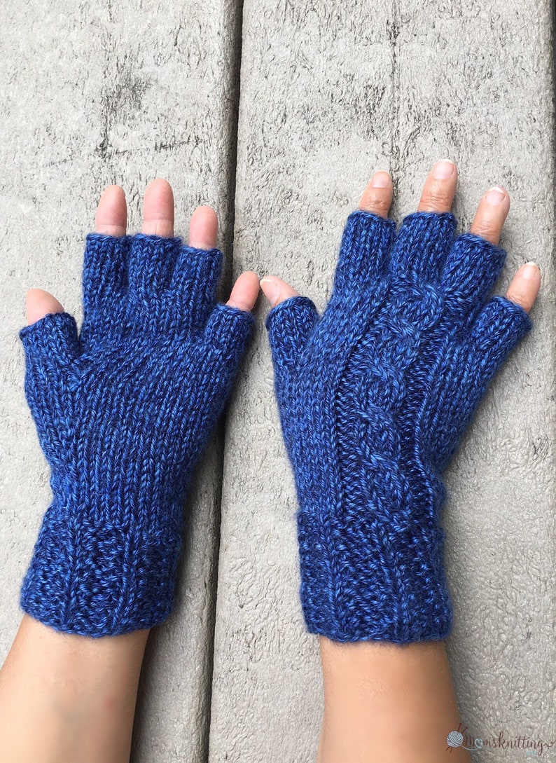 KNIT PATTERN UNISEX Half Finger Gloves Short Fingers Cable Etsy