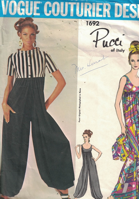 Cut size 10 Vogue couturier 1692 by Pucci of Italy All piece are in the envelope Emilio Pucci ORIGINAL pattern 1967 Jumpsuit with bolero
