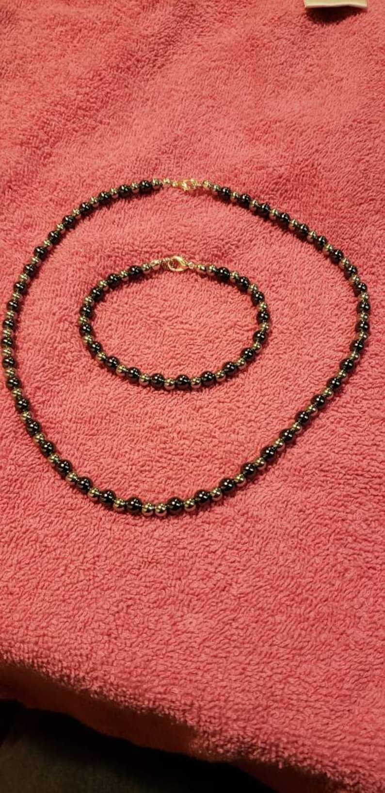 Natural Hematite and Stainless Steel Necklace Set