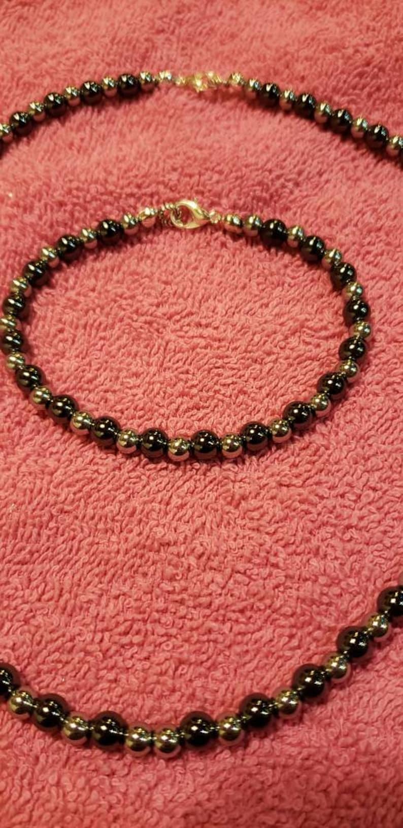Natural Hematite and Stainless Steel Necklace Set