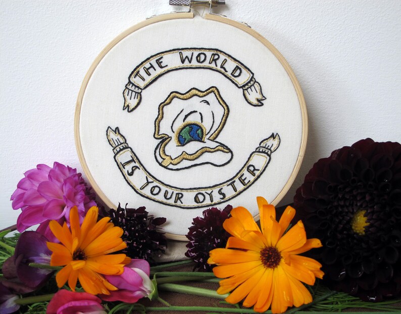 The World is Your Oyster-A Hand Embroidery Graduation gift, New Job gift or Travellers gift. A perfect Adventure is Out There Good Luck Gift image 7