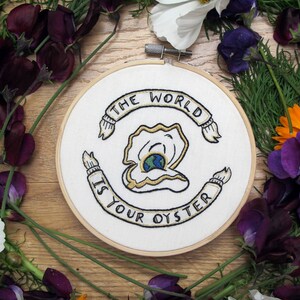 The World is Your Oyster-A Hand Embroidery Graduation gift, New Job gift or Travellers gift. A perfect Adventure is Out There Good Luck Gift image 4