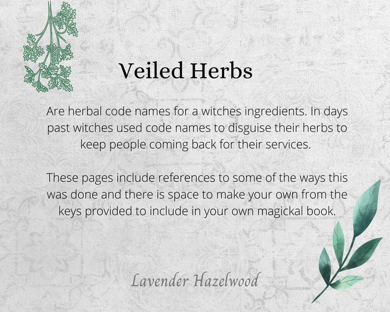 Herbal Code Names, Veiled Herbs, Olde Names, PDF, Book of Shadows Pages