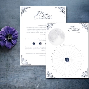 Personal Moon Calendar, Cycle tracker, Mood tracker, Spell tracker, Lunar journal, cyclical calendar, PDF, PNG