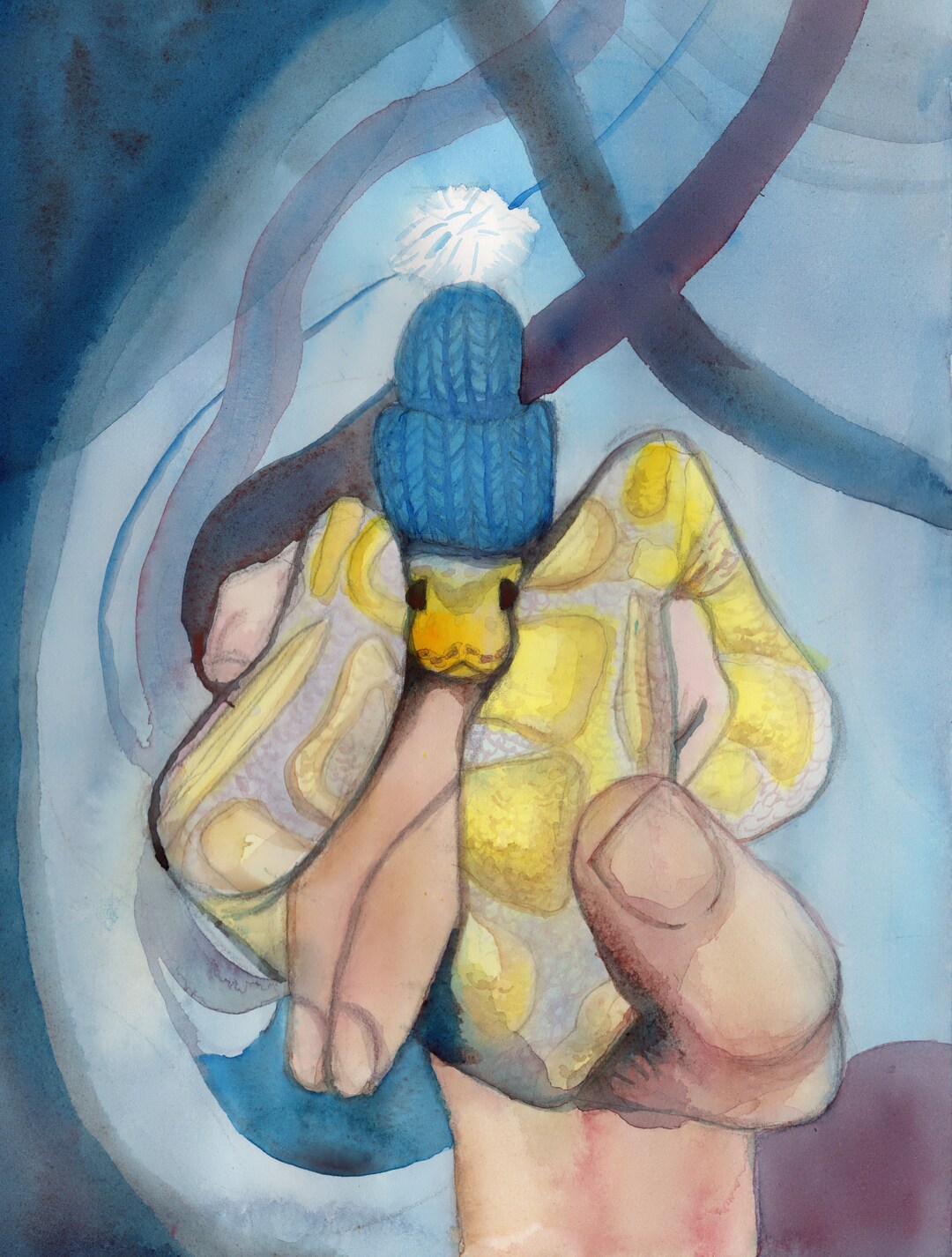 Ball Python With a Hat Art Print, Banana Ball Python Painting ...
