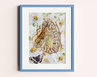 Python in Bloom II art prints 8x10, Snake Home Decor