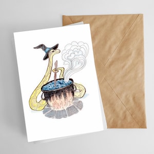 Ball Python Witch Greeting Card - Snake Lovers Gift