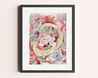 Python in Bloom I Prints 8x10, Snake Home Decor