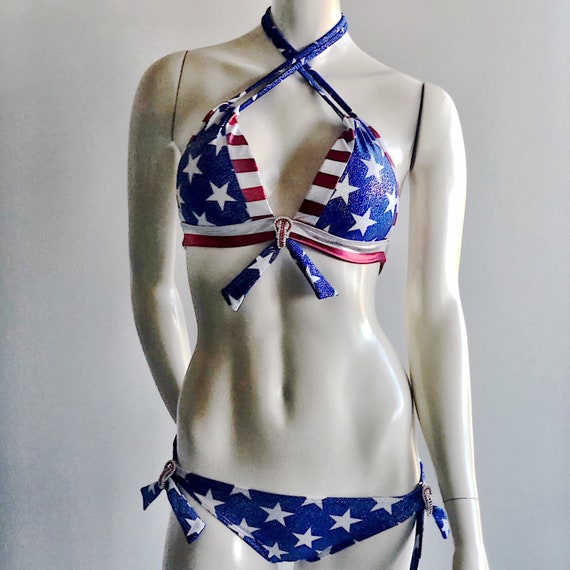 Gestreept Verheugen Zonder hoofd Amerikaanse vlag gesp bikini - Etsy België