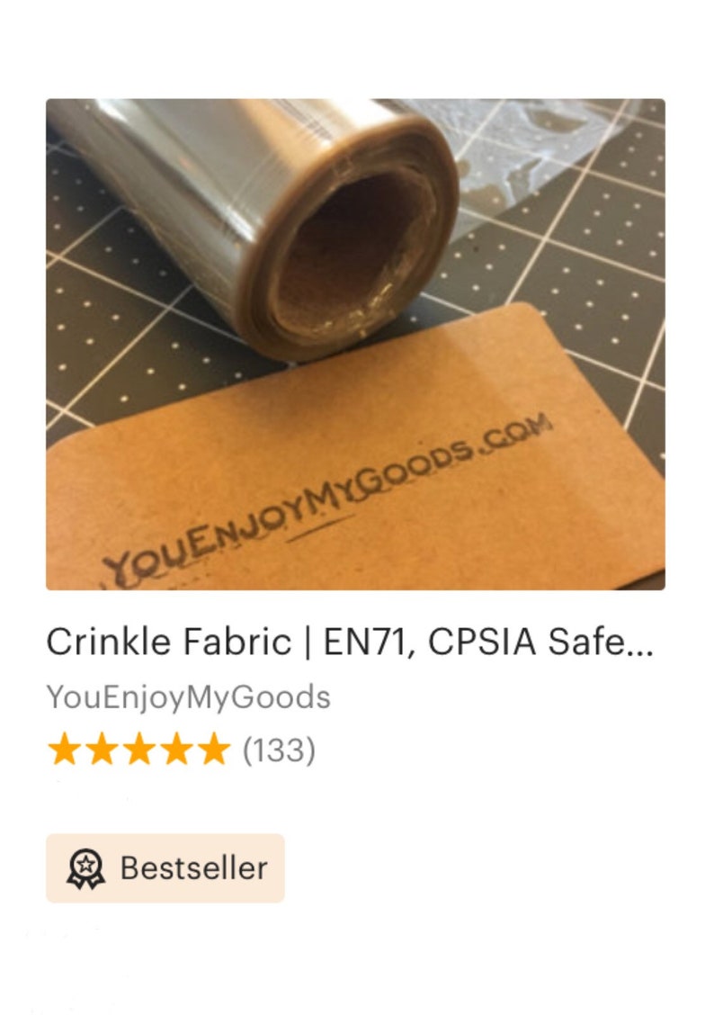 EN71 CPSIA Papers ETSY/'S BESTSELLER Extra Wide 36 x 39 Noise Making Free Shipping |Safety Tested Certified Crinkle Fabric
