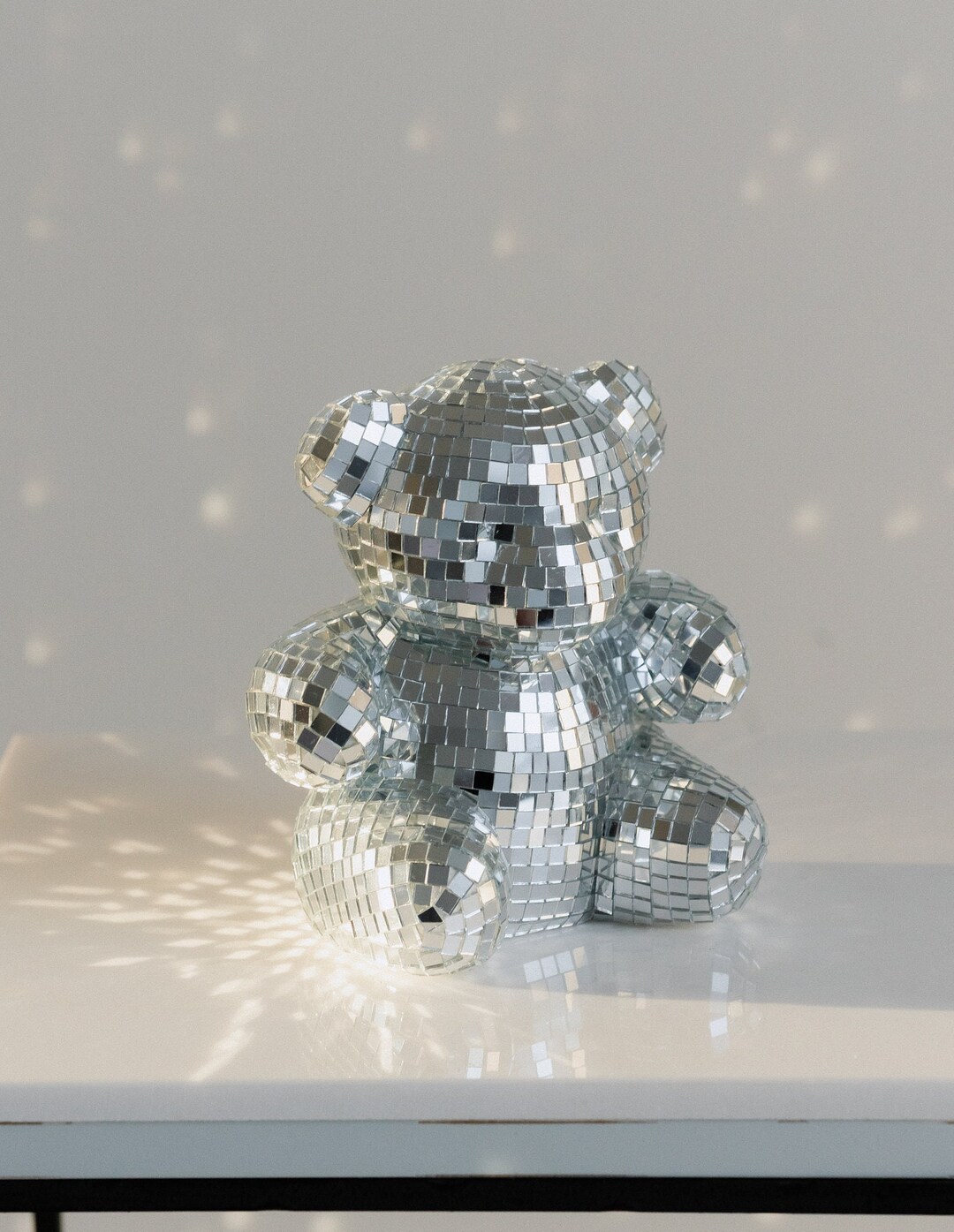 Baby Disco Teddy Bear Sculpture Mirrored Mosaic Disco Ball Animal Decor