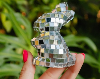 Disco Bunnies Mirrored Mosaic Sculptures Disco Ball Spring Easter Decor
