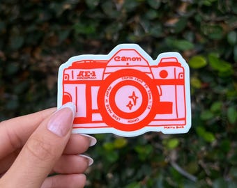 35mm Film Camera Vinyl Sticker - Cute Aesthetic Pink & Red Vintage Canon Weatherproof Sticker