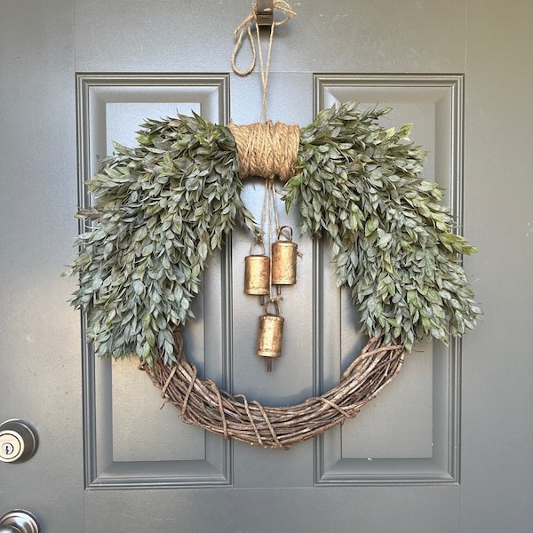 NEW!! Winter Wreath for Front Door, Winter Wreaths, Wreaths for Front Door, Christmas Bells, Christmas Wreath, Housewarming Gift, Christmas