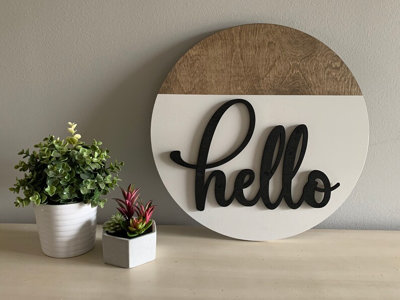 Home Decor Hello Wood Sign Farmhouse Sign Wood Round Sign Etsy