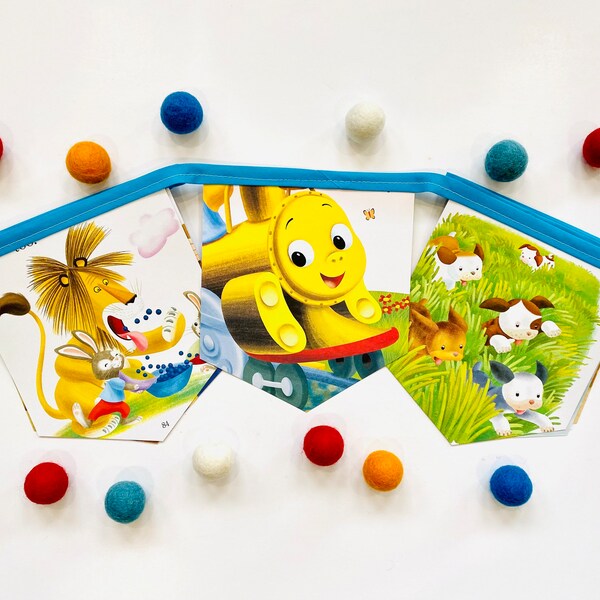 Classic Golden Book Baby Shower - Book Baby Shower Banner - Little Golden Book Baby Shower - Poky Puppy Baby Shower Decoration - Red Caboose