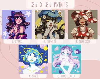 6"x6" Original Anime Girl Prints