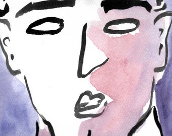 Male portrait 8x10 art, Original ink drawing, original watercolor, minimalist art, line drawing, home decor, drawing