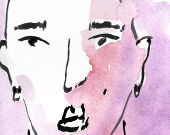 Male portrait 8x10 art, Original ink drawing, original watercolor, minimalist art, line drawing, home decor, drawing