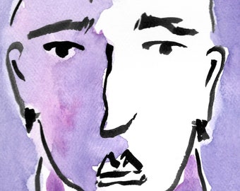 Male portrait 8x10 art, Original ink drawing, original watercolor, minimalist art, line drawing, home decor, drawing