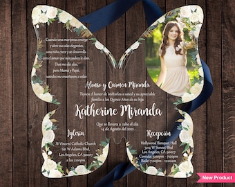 Acrylic Butterfly Quinceañera  Invitation