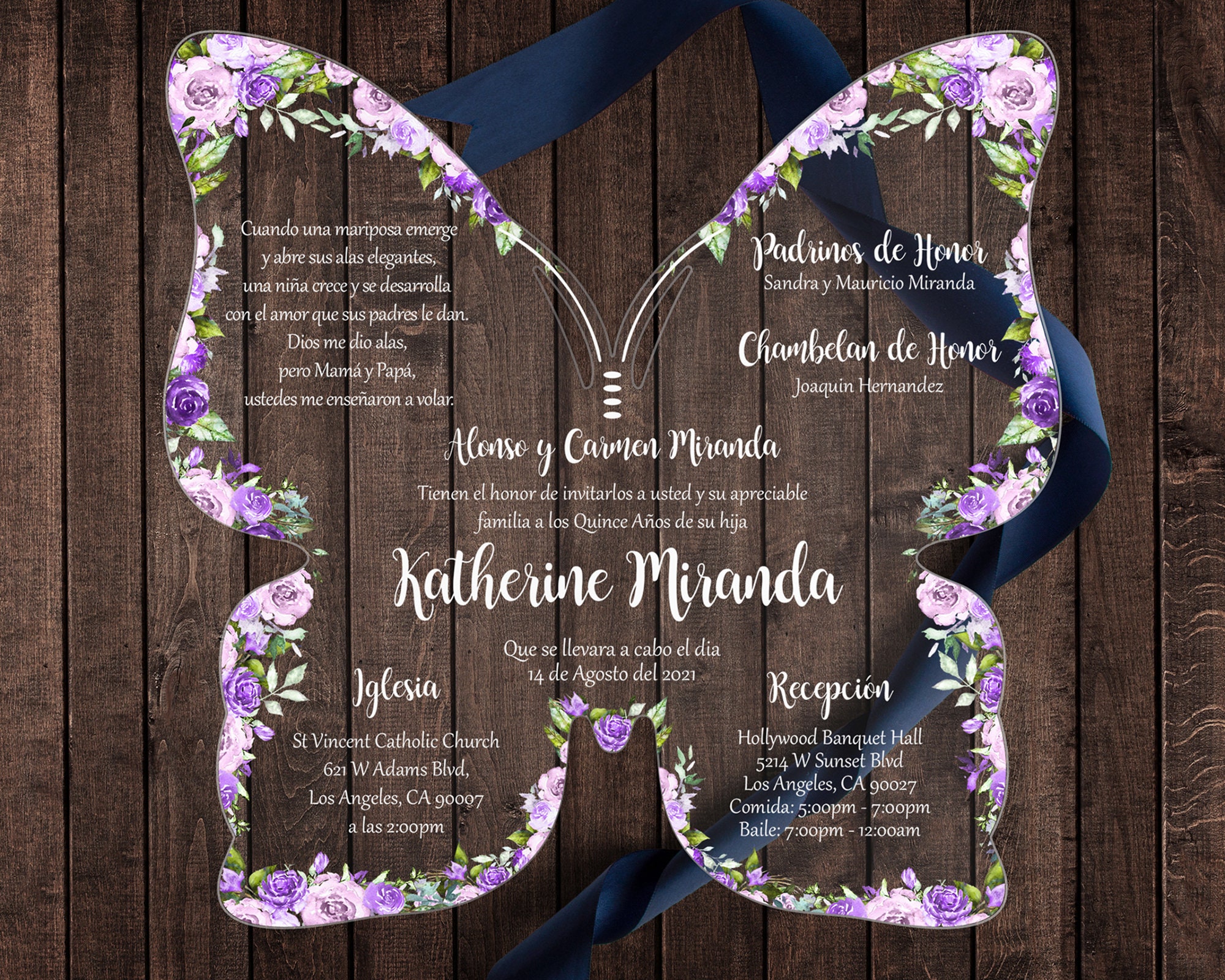 Acrylic Butterfly Quinceañera Invitation Etsy