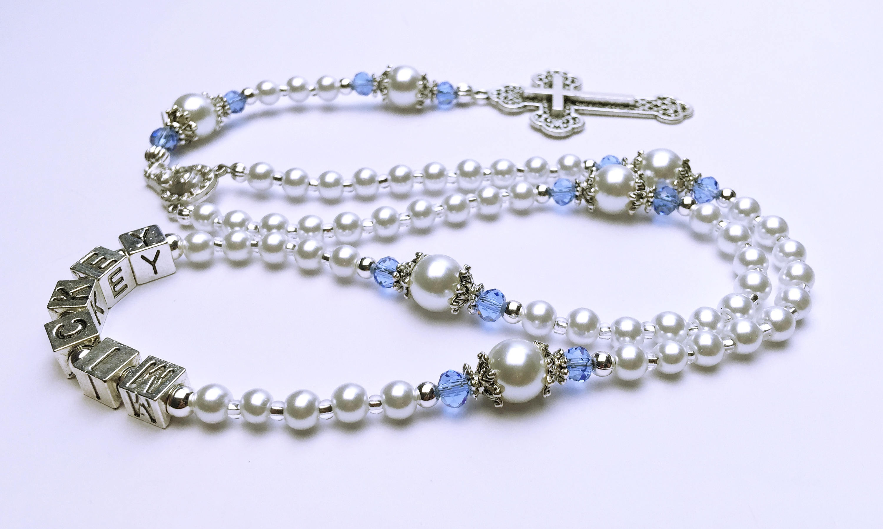 Baptism / First Communion Rosary. Baby Rosary. White and Blue Etsy