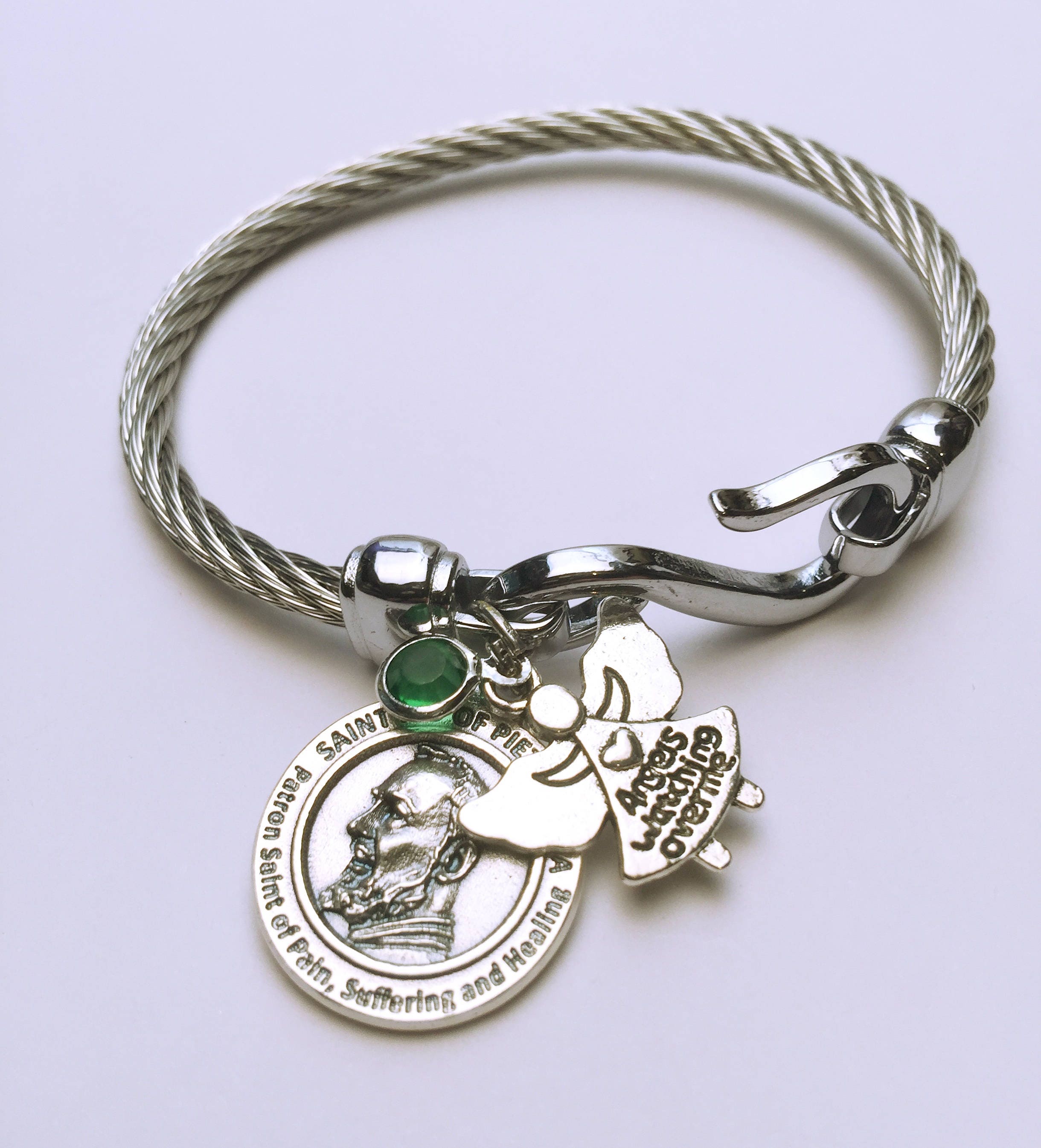 St. Pio Wire Bangle. Stainless Steel Wire St. Pio Medal - Etsy