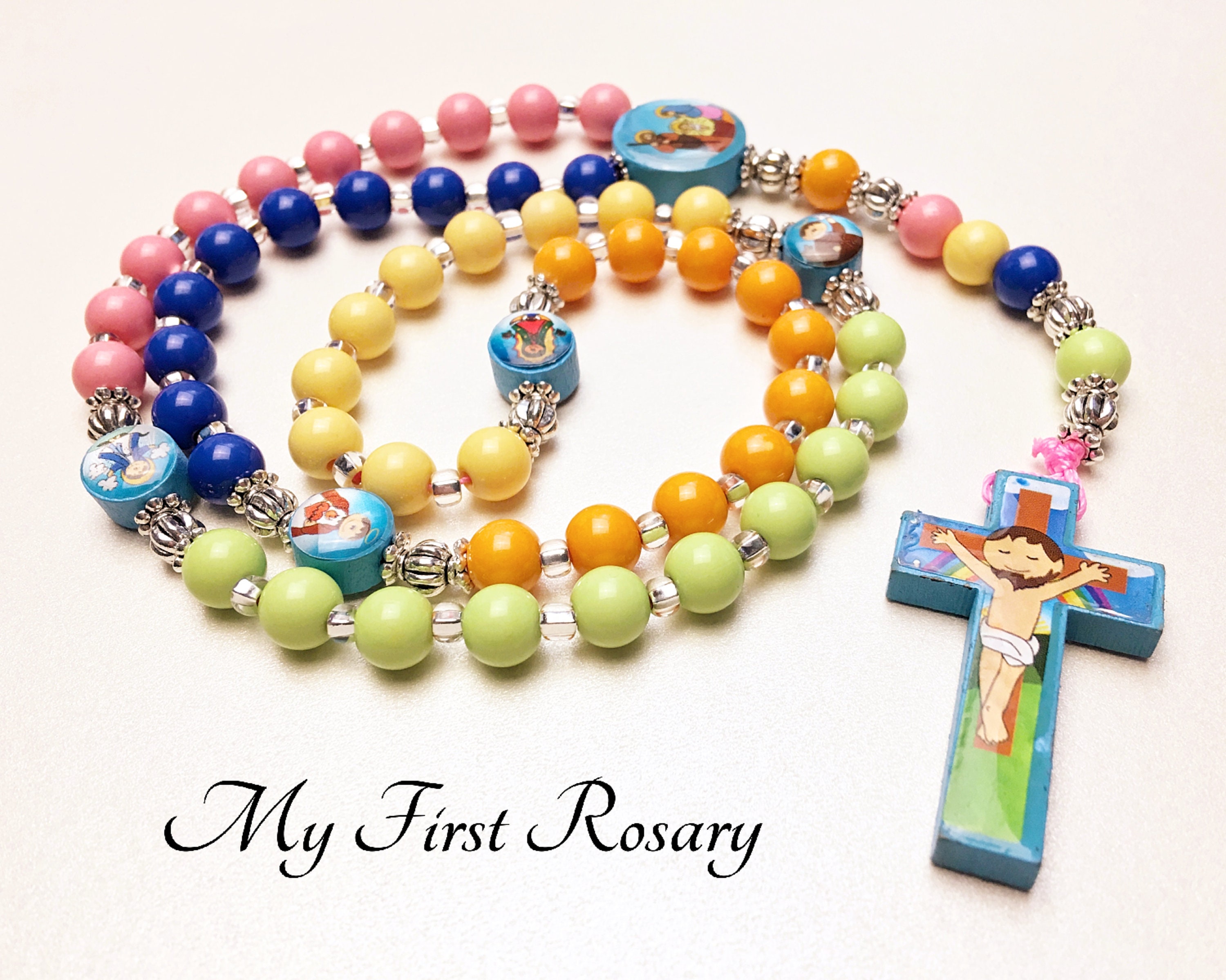 My first Rosary. Colored Rosary. Baby Rosary. Wood Rosary. | Etsy