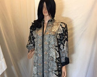 Vintage 80s Ruth Norman Neiman Marcus Caftan Dress Loungewear Mandarin Collar Size S