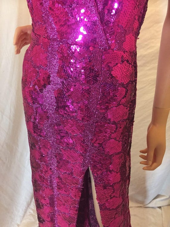 Glam and Sexy Hot Pink Sequin Halter Dress with F… - image 3