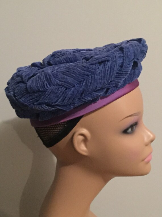 Vintage Hat 60s Frank M. Benson Purple Blue Textu… - image 3