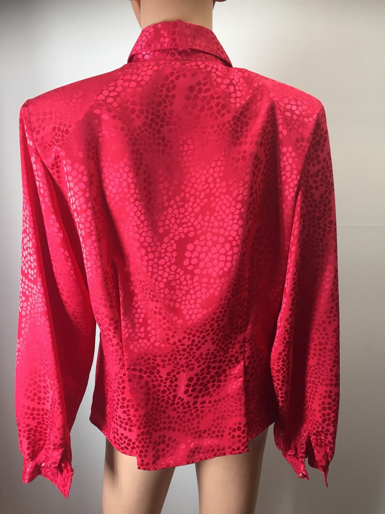 Vintage Notations Womens Red Blouse Ruffled Front Long Sleeves Polyester Top Button Front 6