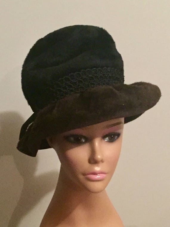 Vintage Hat 60s Schiaparelli Paris Black and Brown