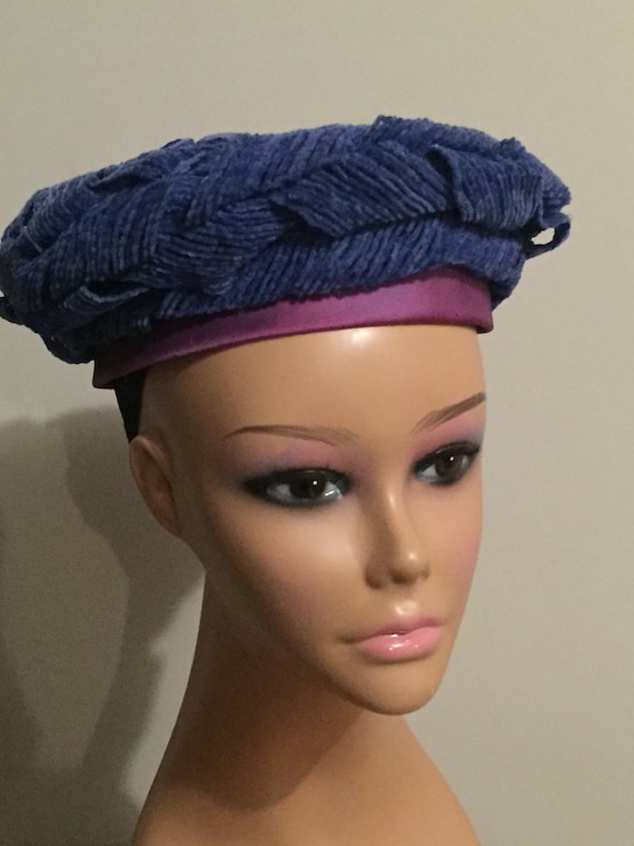 Vintage Hat 60s Frank M. Benson Purple Blue Textu… - image 1