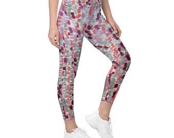 Leggings con estampado de arte abstracto y bolsillos (Diseño de pintura original - Después del confeti)