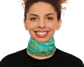 Midweight Abstract Art Print Neck Gaiter, Headband, Head Scarf (Original Painting Design Print - Signals)