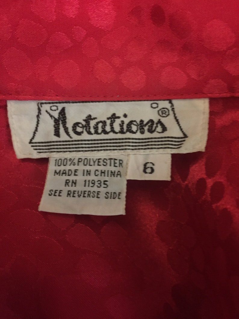 Vintage Notations Womens Red Blouse Ruffled Front Long Sleeves Polyester Top Button Front 6