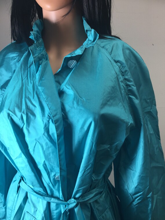 Vintage 80s the Totes Coat Aqua Teal Belted Rain Jacket Trench