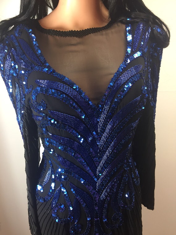 Vintage AJ Bari Black and Blue Art Deco Beaded Se… - image 2